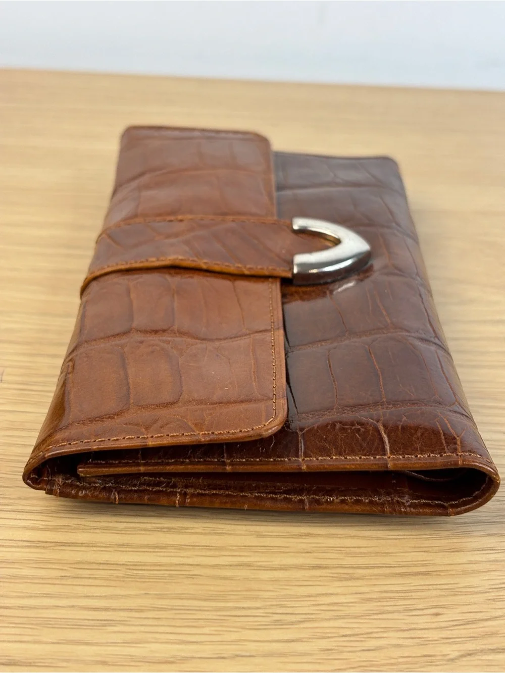 Vintage Y2K Croc-Embossed Brown‎ Fossil Continental Clutch Wallet NEW!